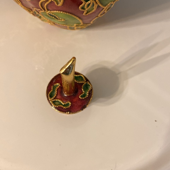 Vintage Mini Cloisonné Enamel Gold Apple Teapot & Lid Collectible Farmhouse - Picture 8 of 13